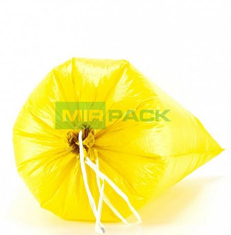 Пакеты для мусора с завязками 60 литров, 15 мкм, 10 шт. ПНД, желтые, + ленты для затягивания - Вид 3