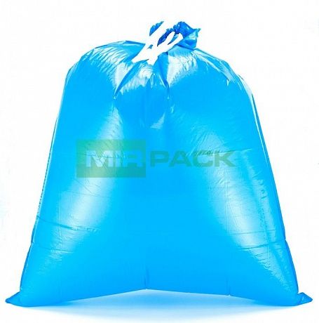 Мешки для мусора с завязками 60 литров, 35 мкм, 10 штук, ПCД, синие, для тяжелого и острого мусора, прямое дно + ленты для затягивания. - Вид 4