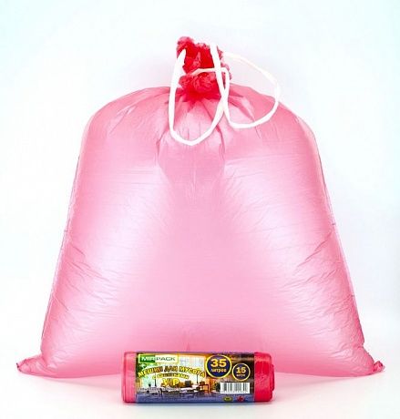 Пакеты для мусора с завязками 35 л, 15 мкм, 15 шт, ПНД, красные - Вид 2