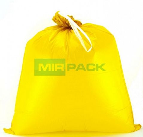 Мешки для мусора с завязками 60 литров, 35 мкм, 10 штук, ПCД, желтые - Вид 3